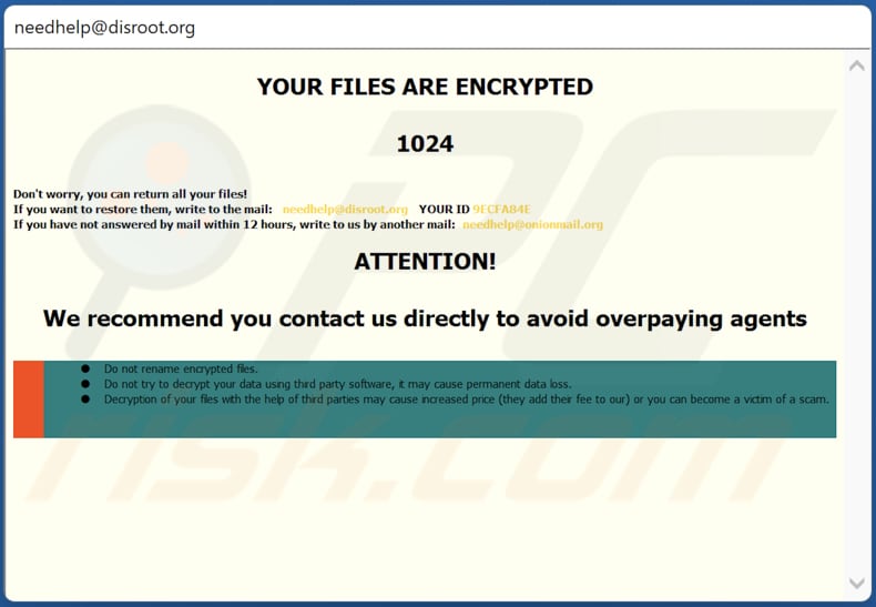 Nota de rescate del ransomware NEEH (ventana emergente)