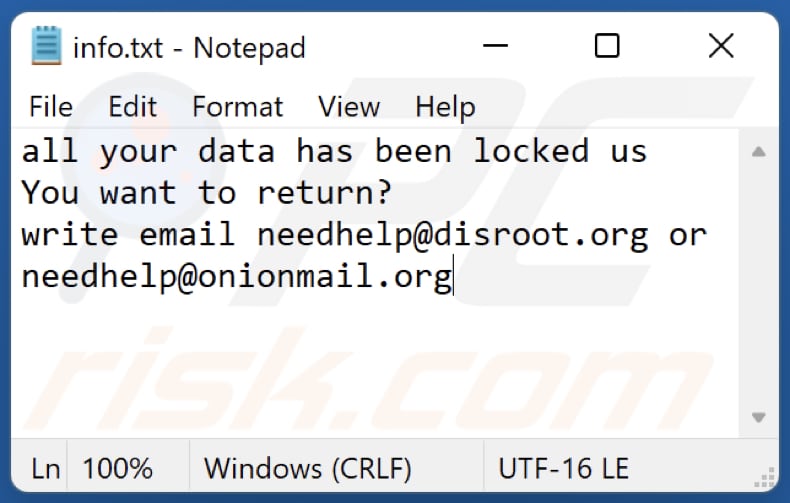 Nota de rescate del ransomware NEEH info.txt