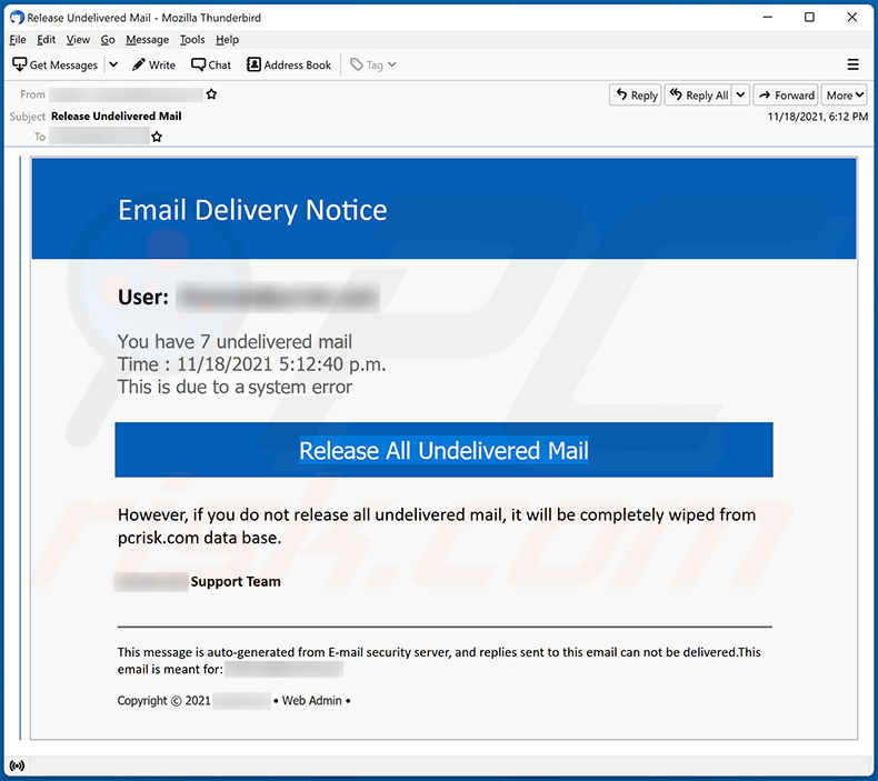 Spam con temática de correo no entregado que promociona un sitio web de phishing (2021-11-19)