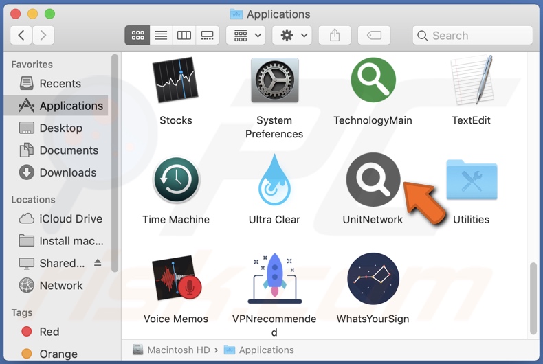 Carpeta de instalación del adware UnitNetwork