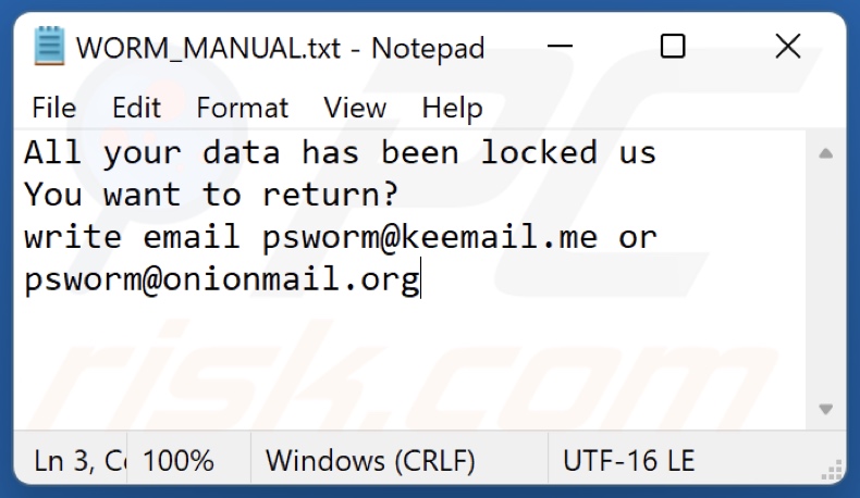 Archivo de texto del ransomware WORM (Dharma) (WORM_MANUAL.txt)
