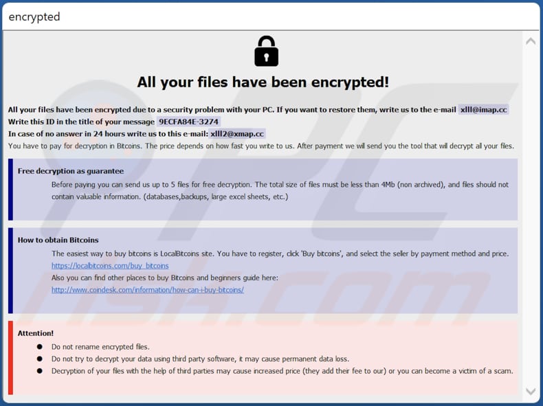 Ventana emergente de nota de rescate de ransomware XIII (info.hta)
