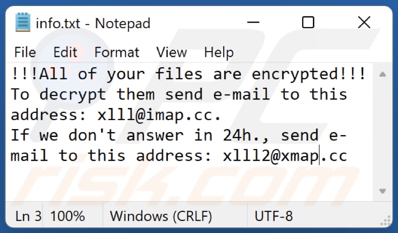 Nota de texto del ransomware XIII (info.txt)