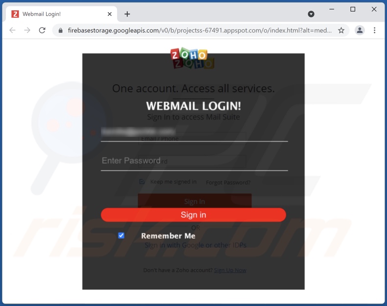 Sitio de phishing promocionado por el emai estafa 