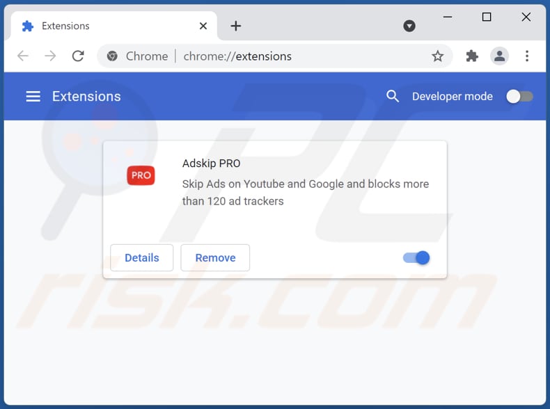 Eliminando los anuncios de Adskip PRO de Google Chrome paso 2
