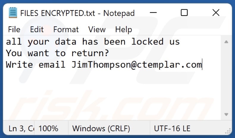 Archivo de texto del ransomware Deeep (FILES ENCRYPTED.txt)