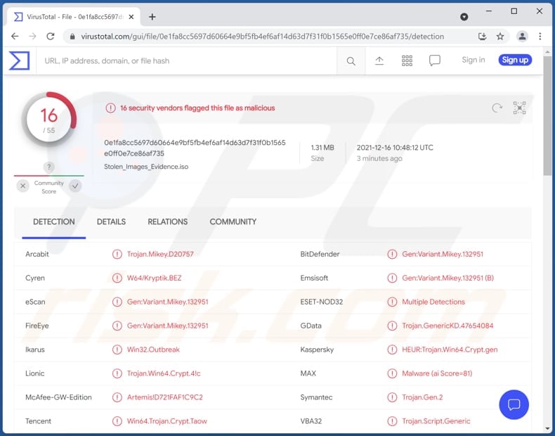 detecciones de archivo iso malicioso del correo electrónico 