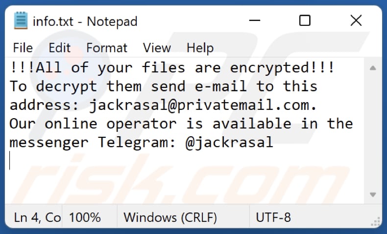 Nota de rescate del ransomware Drik info.txt