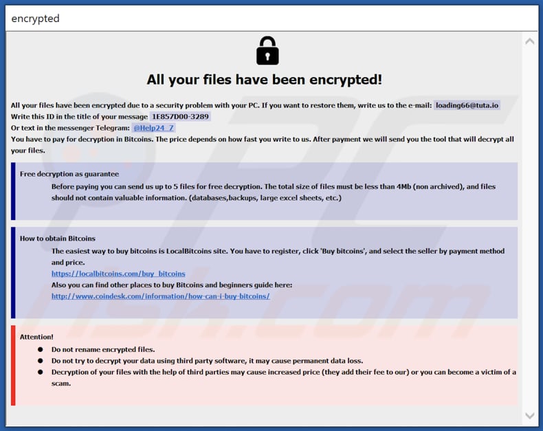 Ventana emergente de ransomware Health (info.hta)