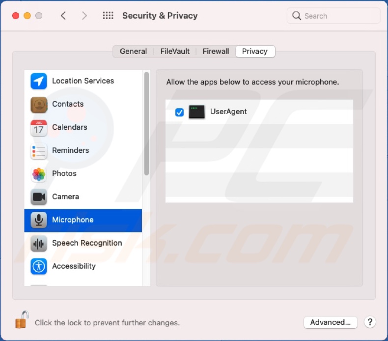El malware de puerta trasera macOS.Macma otorgó permisos de micrófono