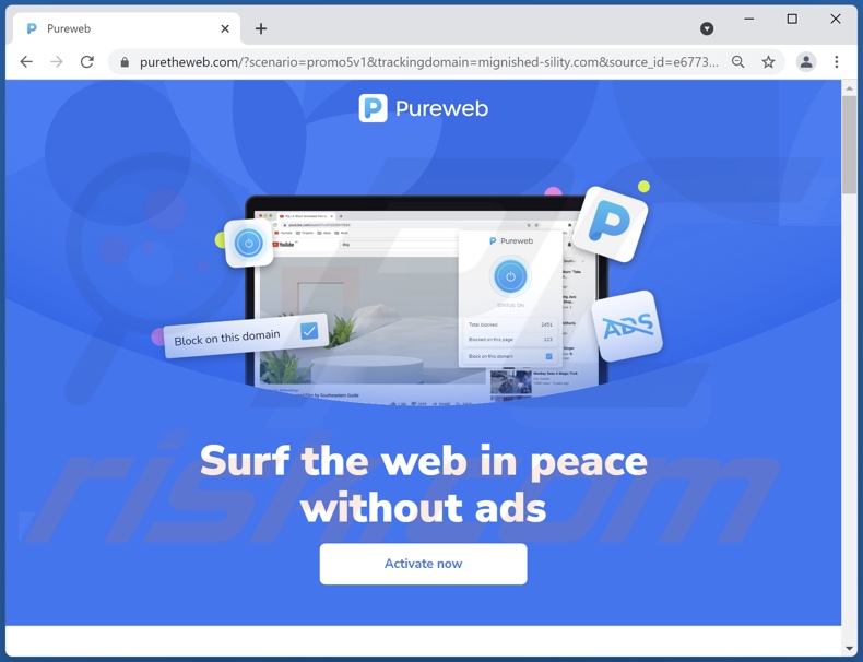 El sitio de promoción del adware Pureweb