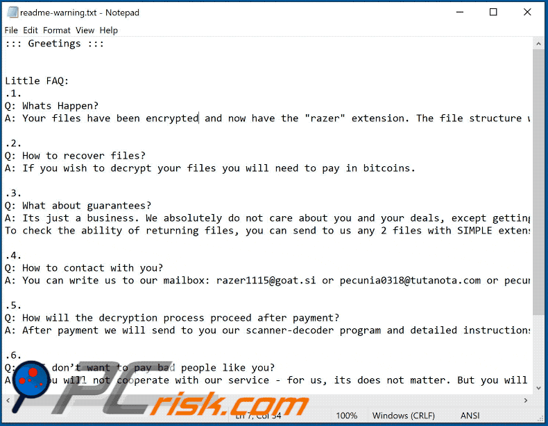 Nota de rescate del ransomware Razer readme-warning.txt GIF