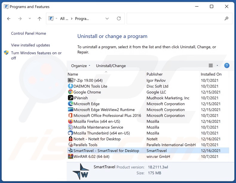 Desinstalar el adware SmartTravel a través del Panel de Control