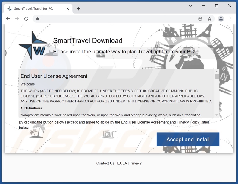 Página web de publicidad que promociona a SmartTravel