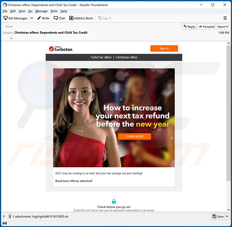 Campaña de spam por email de propagación del virus malware TurboTax