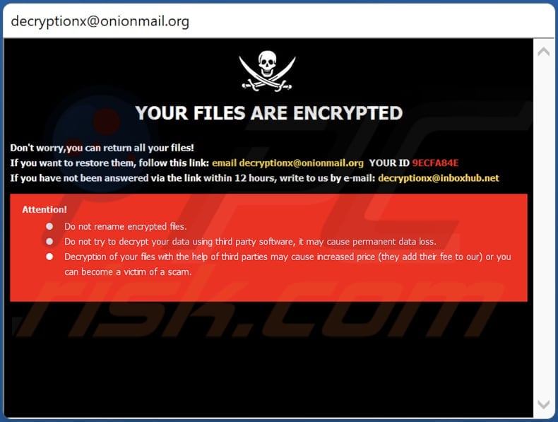 Ventana emergente del ransomware Xqxqx