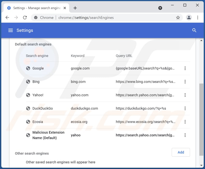 Eliminando search.yahoo.com del motor de búsqueda predeterminado de Google Chrome