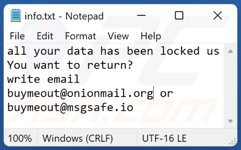 Archivo de texto del ransomware Bmo (info.txt)