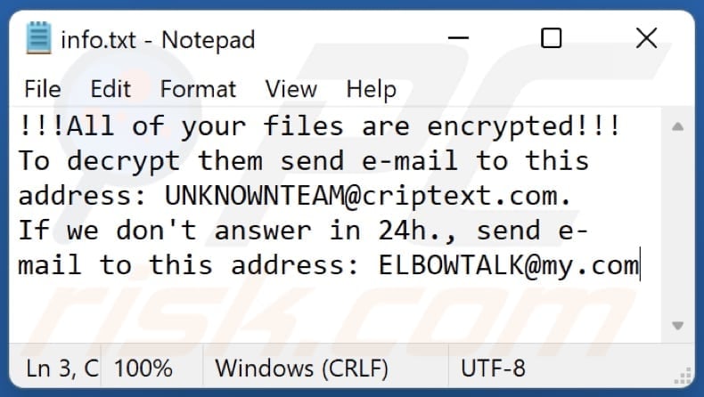 elbow ransomware ransom note info.txt file
