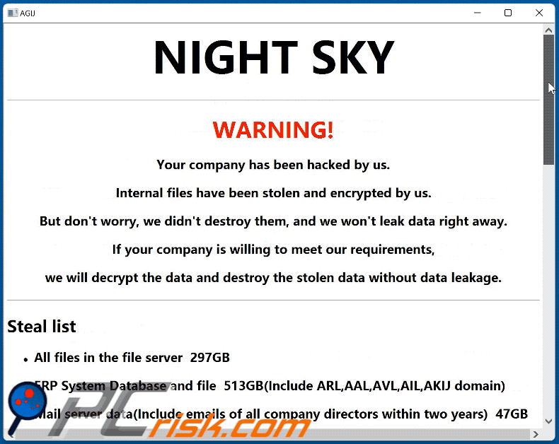 Nota de rescate del ransomware