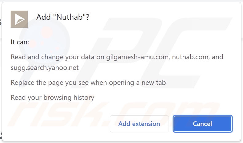 Secuestrador de navegador Nuhtab solicitando permisos