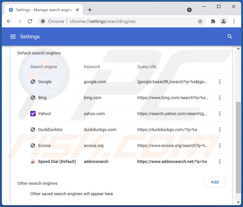 Eliminando addonsearch.net del motor de búsqueda predeterminado de Google Chrome