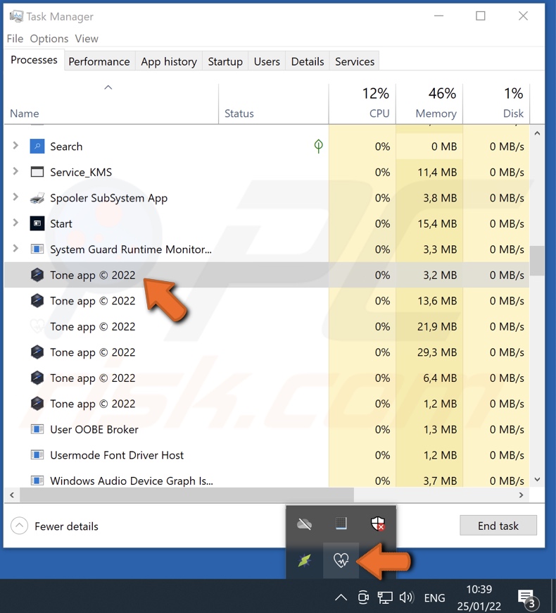 Aplicación y proceso de adware Tone (Tone app © 2022 - nombre del proceso)