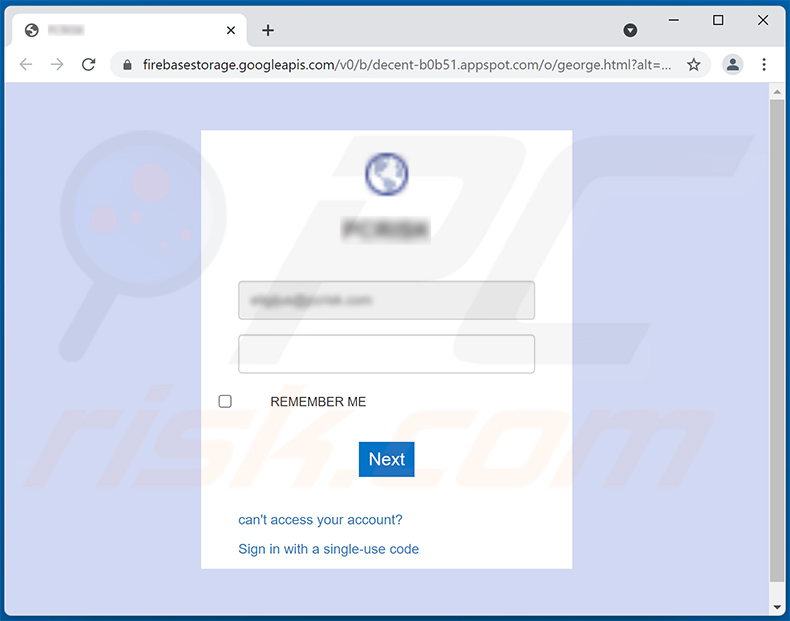 El sitio de phishing promocionado a través del correo spam 