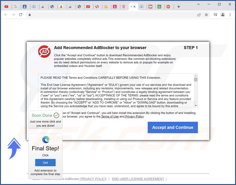 Página web engañosa que promociona al adware 