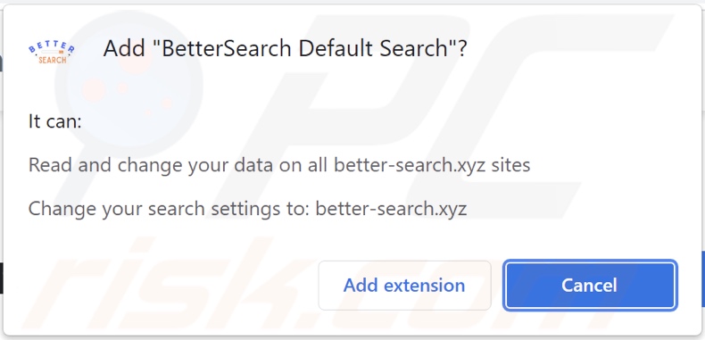 El secuestrador del navegador BetterSearch Default Search pide permisos