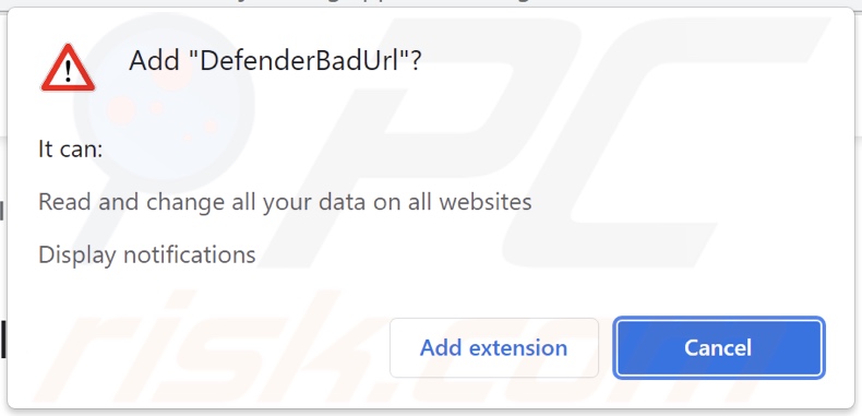 Adware DefenderBadUrl solicitando permisos relacionados con datos