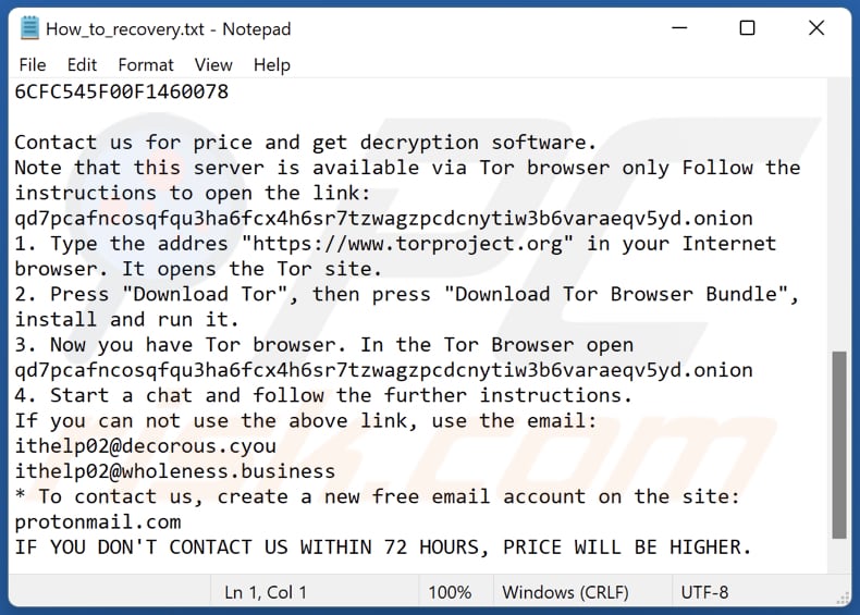 Archivo de texto del ransomware Farattack (How_to_recovery.txt)