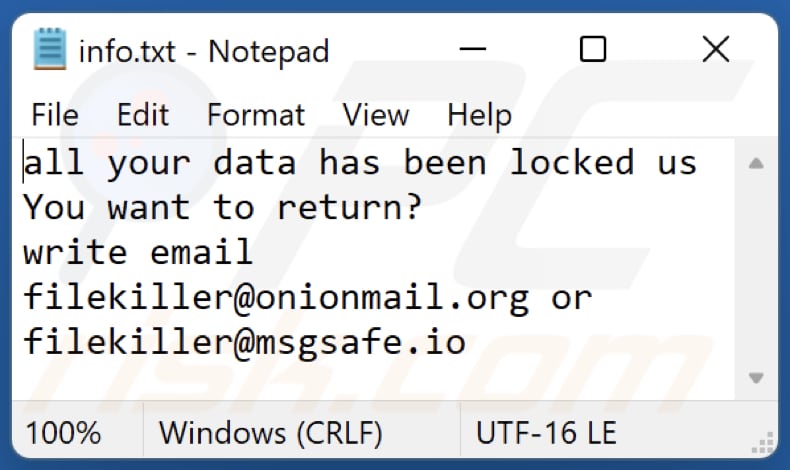 Nota de rescate del ransomware Kl (info.txt)