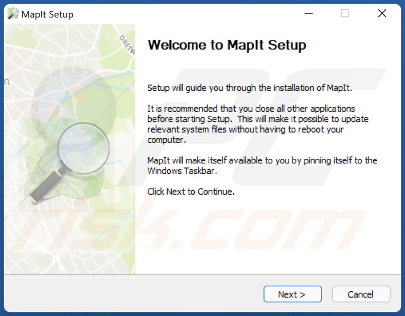 Instalador del adware MapIt