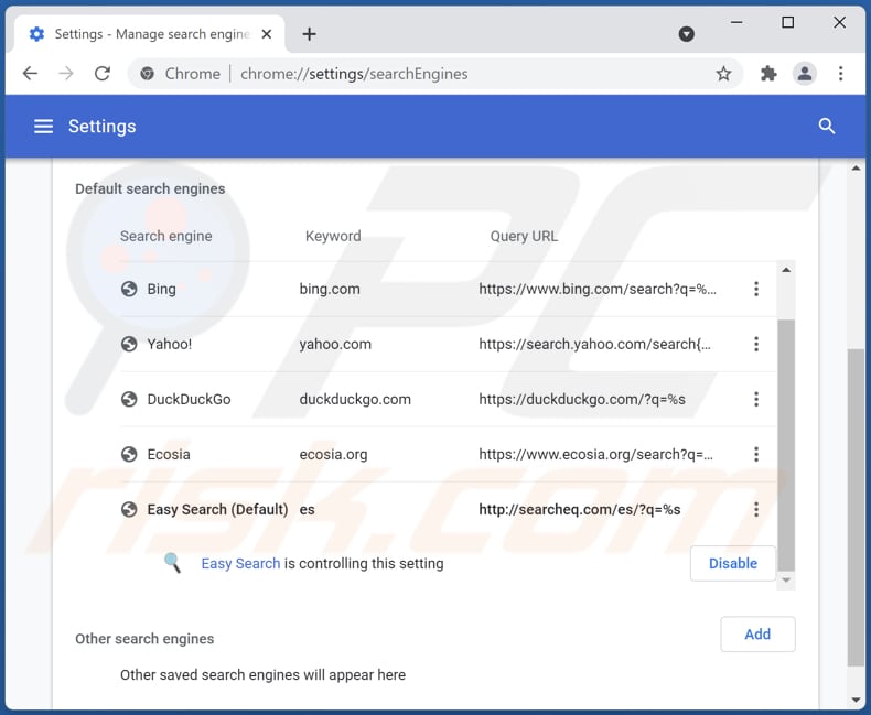 Eliminando searcheq.com del motor de búsqueda predeterminado de Google Chrome