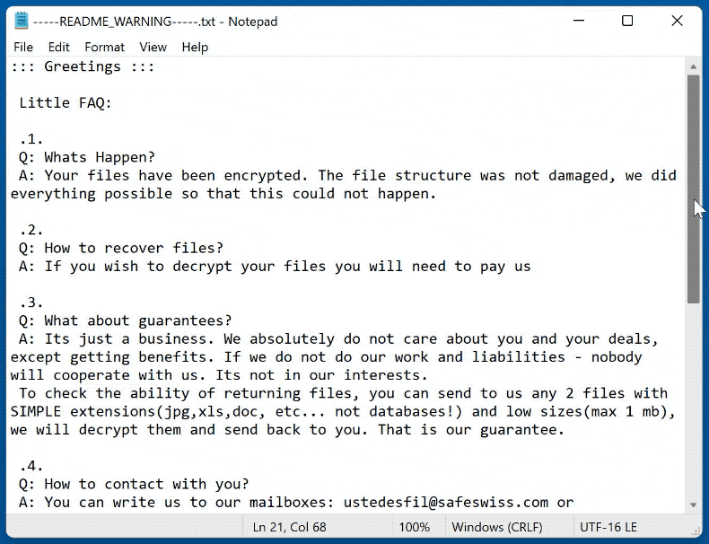 Nota de rescate del ransomware Sojusz -----README_WARNING-----.txt GIF