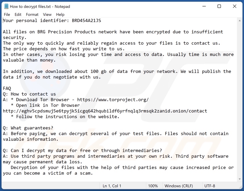 Nota de rescate del ransomware TargetCompany (brg) (How to decrypt files.txt)