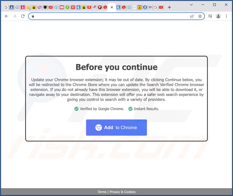 Página web engañosa que promociona el adware 