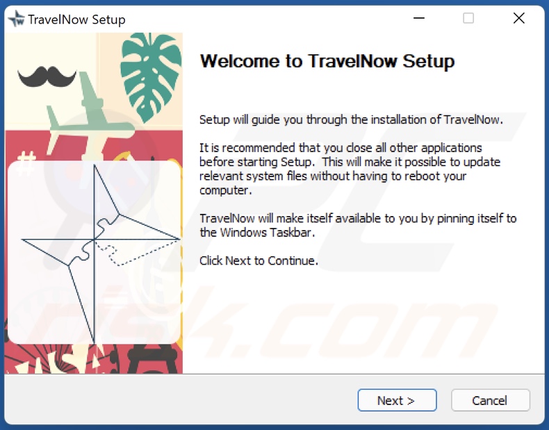 Instalador oficial de adware TravelNow