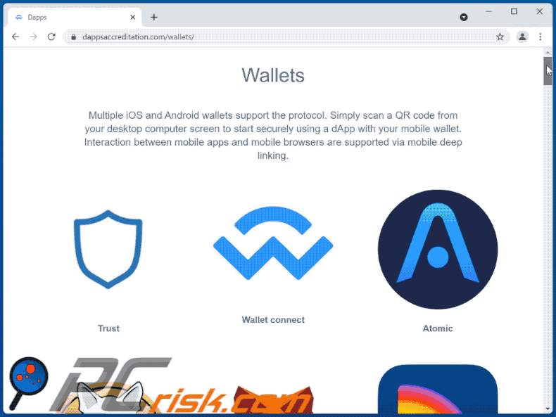Otra apariencia de la página WalletConnect