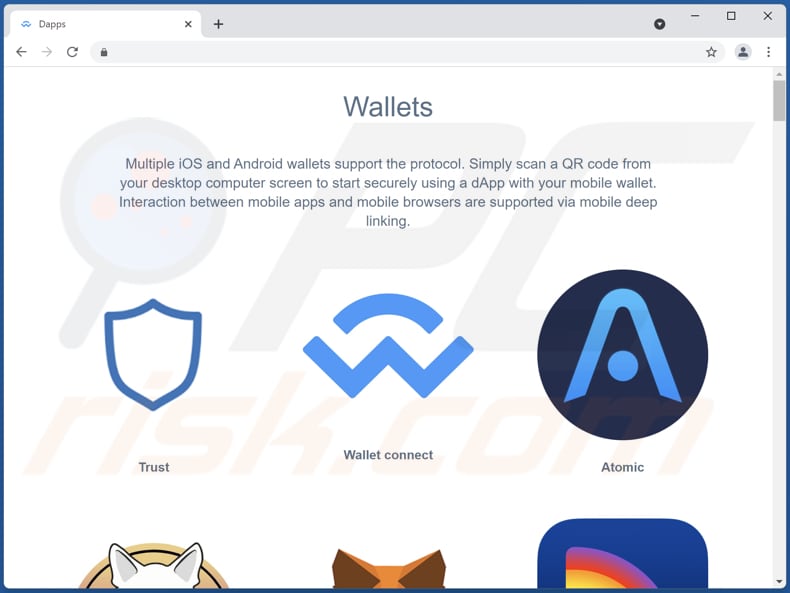 Otra página del phishing de la estafa emergente WalletConnect