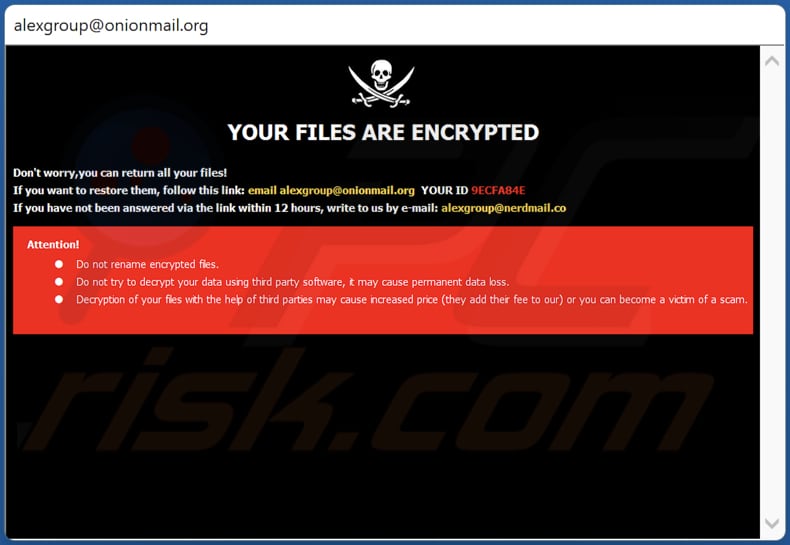 Nota de rescate del ransomware Xgpr en una ventana emergente