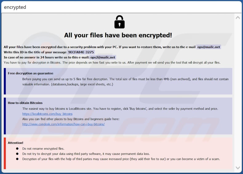 Ventana emergente del ransomware ZOZL (info.hta)