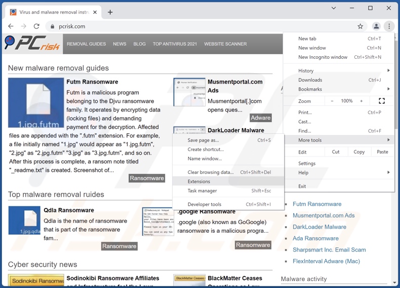Eliminando los anuncios de Bloom de Google Chrome paso 1