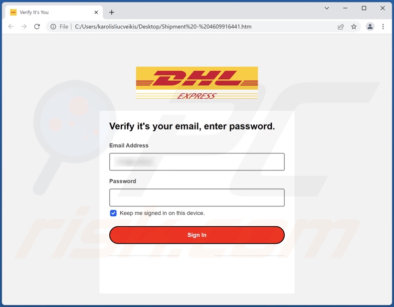 Adjunto de phishing distribuido a través de la campaña de spam 