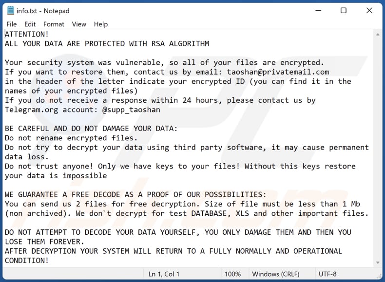 Archivo de texto del ransomware DIKE (info.txt)