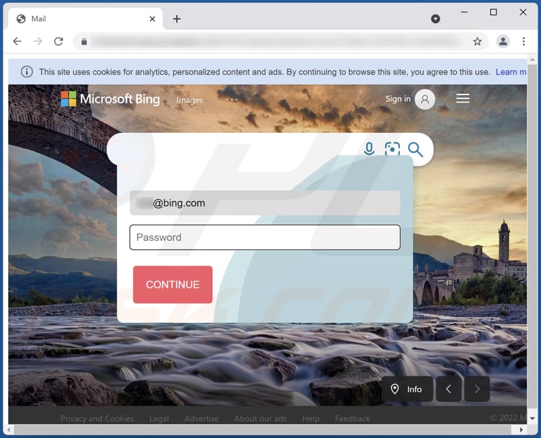 Página web phishing del email estafa 