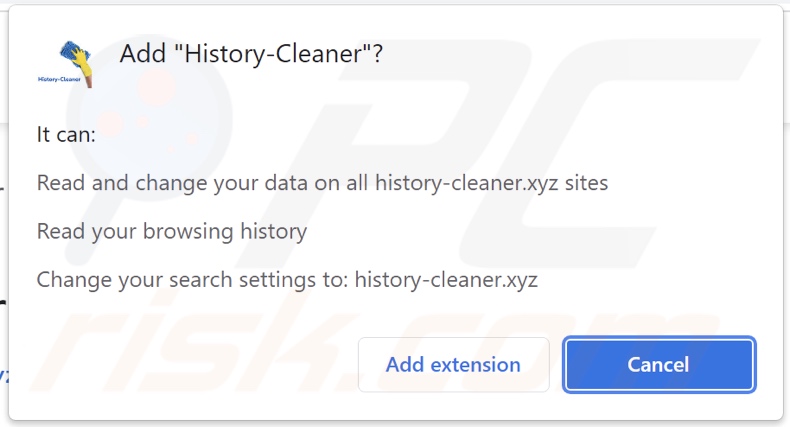 Secuestrador de navegador History-Cleaner solicitando permisos