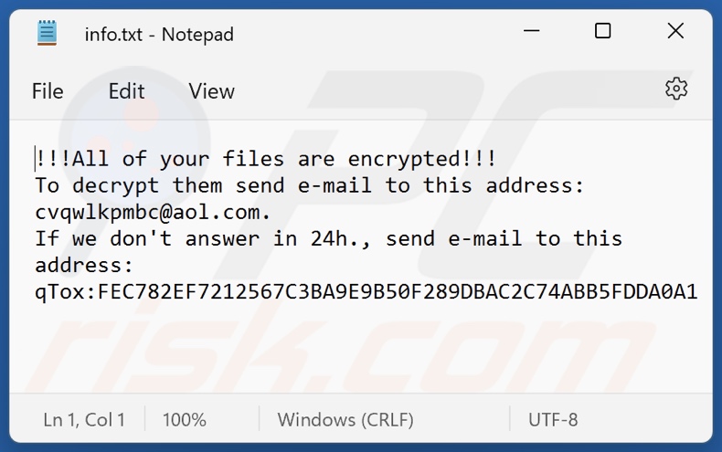 Archivo de texto del ransomware LKS (info.txt)