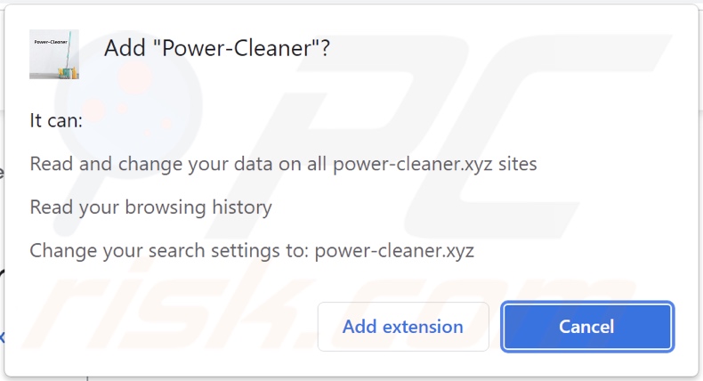 Secuestrador de navegador Power-Cleaner solicitando permisos